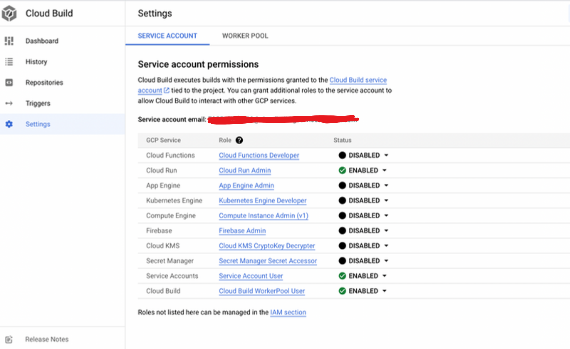 cloud build setting