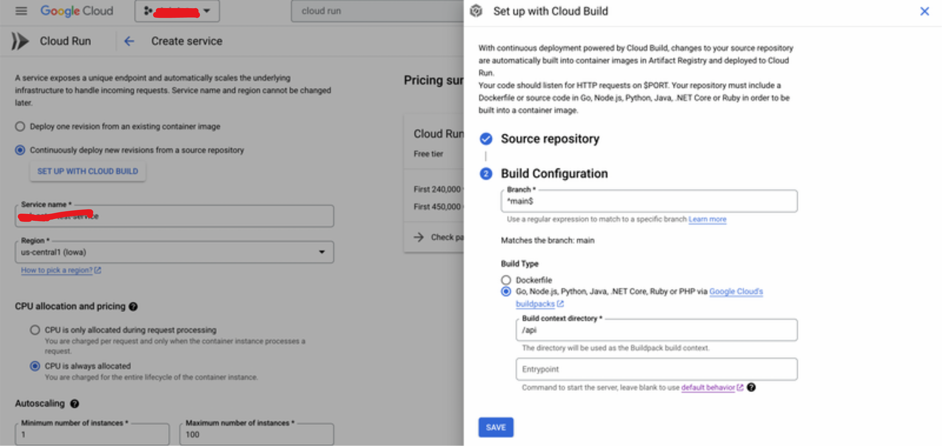 create cloud build config