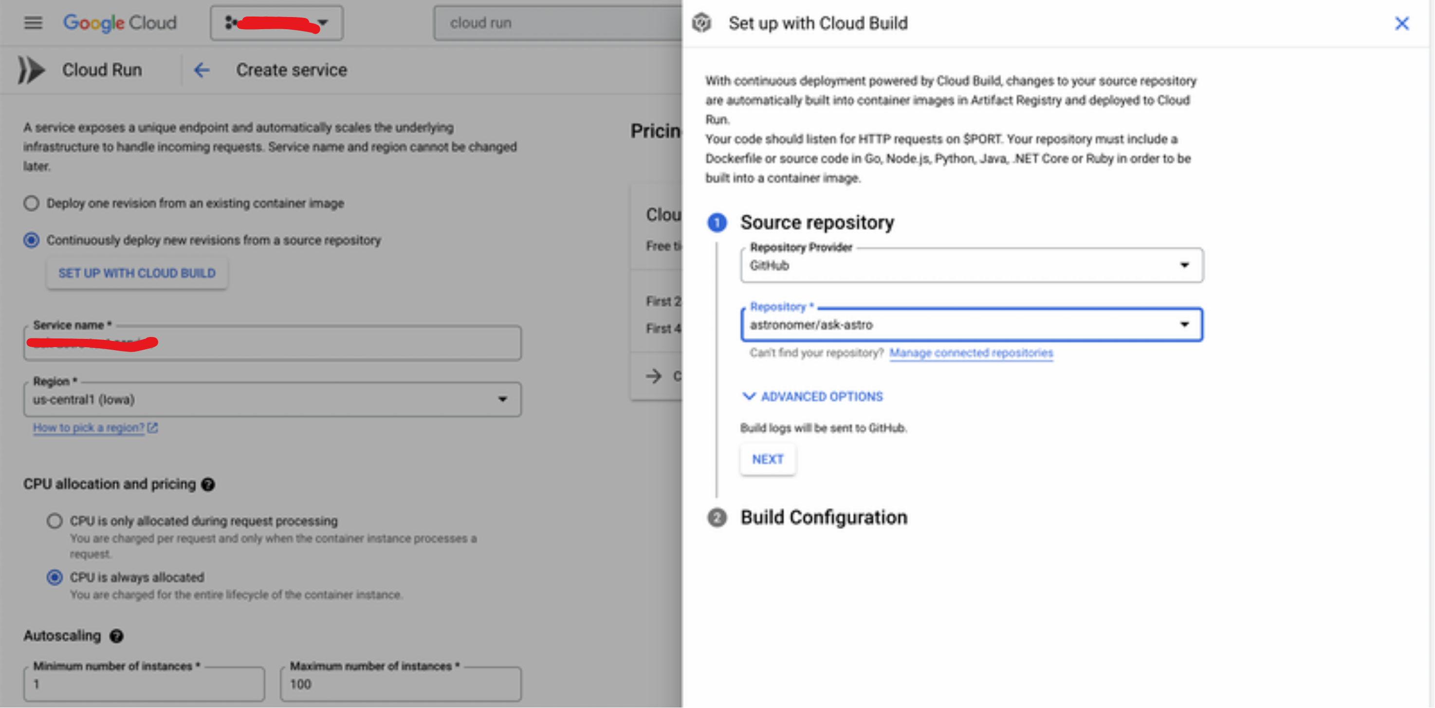 create cloud build config